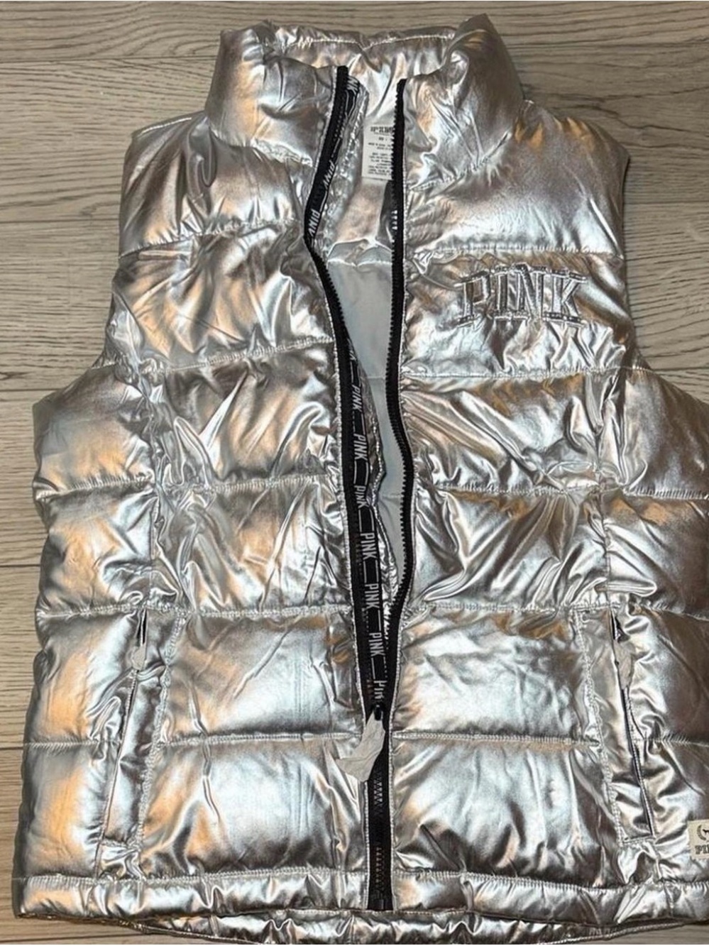 Victoria’s Secret PINK Silver Metallic Puffer Vest
